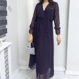 Mor Kruvaze Yaka Şifon Büyük Beden Elbise