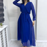 Saks Kruvaze Yaka Şifon Büyük Beden Elbise