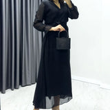 Siyah Kruvaze Yaka Şifon Büyük Beden Elbise