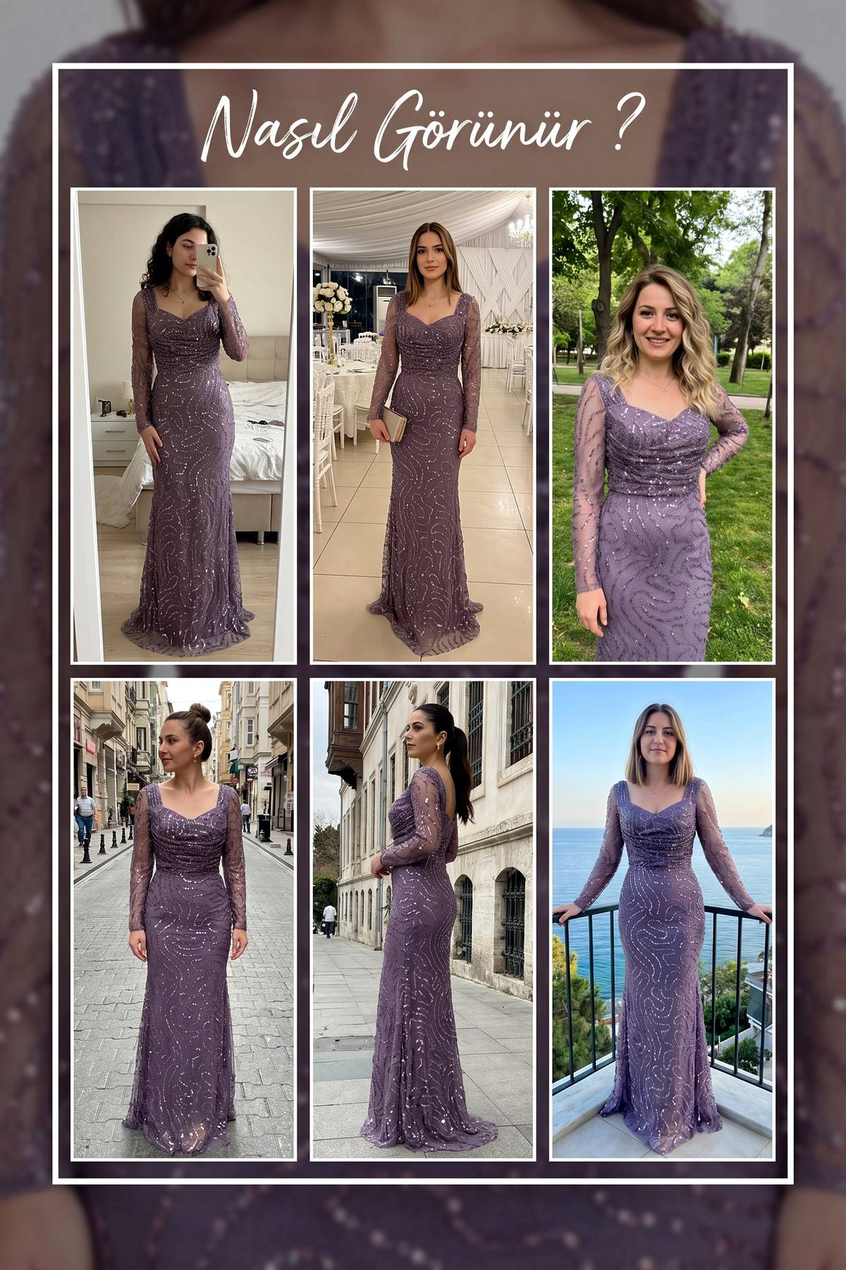 The ZKS lila boncuk işlemeli degaje yaka abiye elbise farklı mekanlarda kullanım