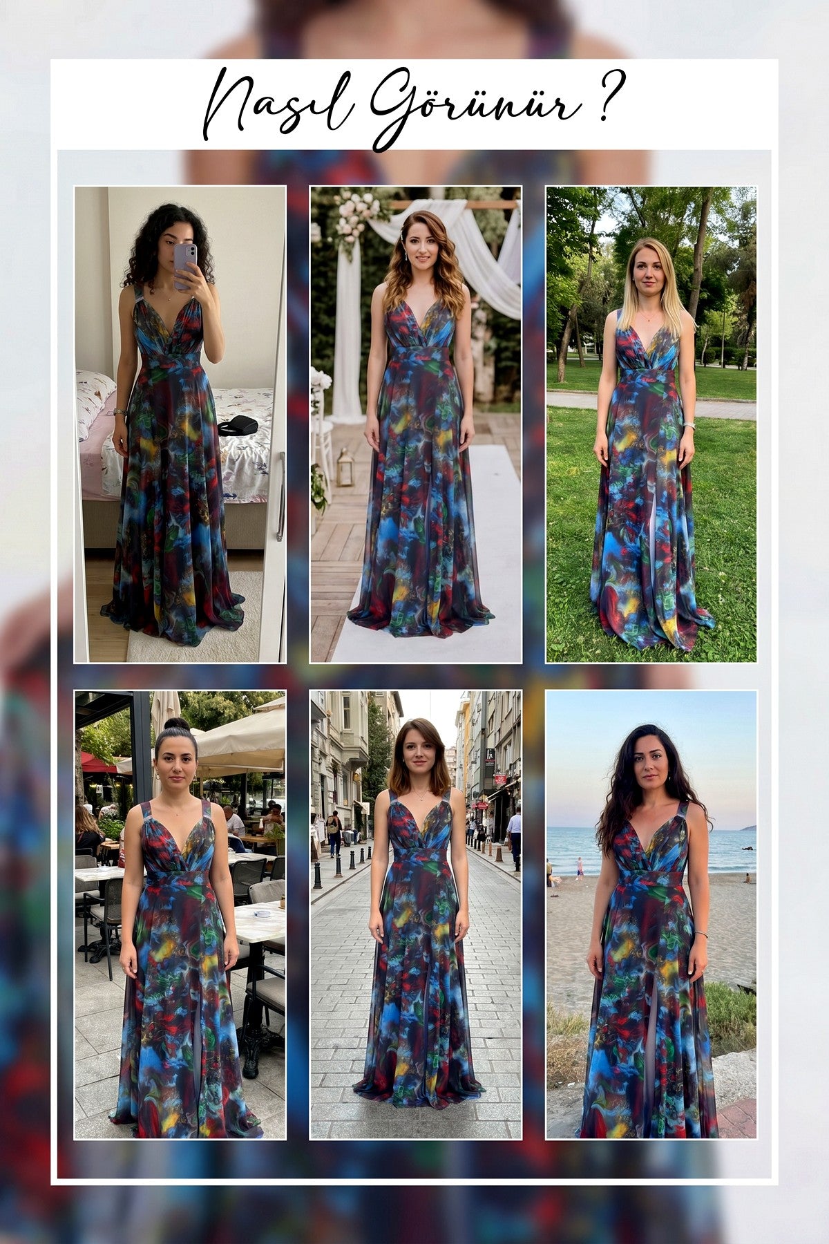 Farklı mekanlarda giyilmiş The ZKS batik desenli mavi elbiselerin kombinasyon önerileri