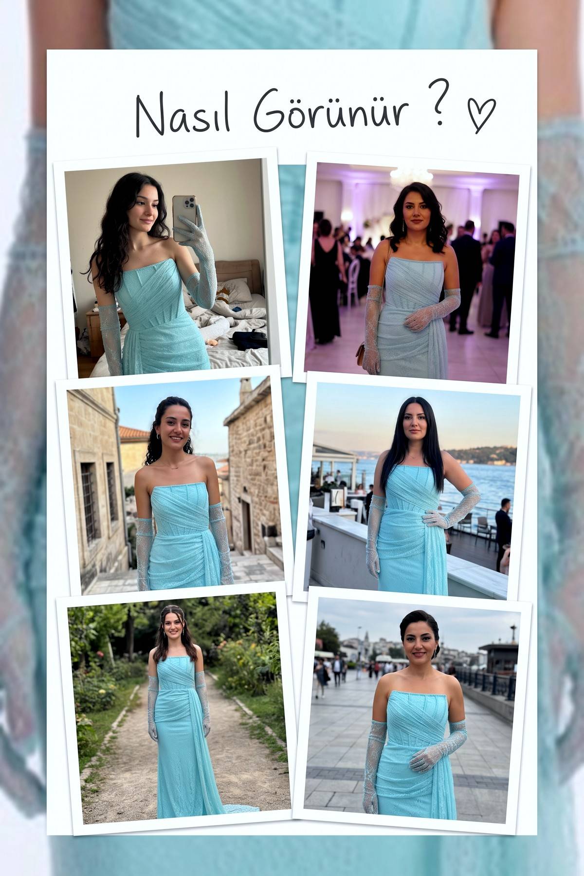 Mint Yeşili Dantel Detaylı Uzun Abiye Elbise - Mint Yeşili