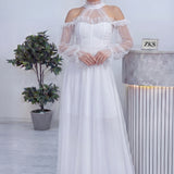 Beyaz Tül Drapeli Kloş Abiye