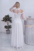 Beyaz Tül Drapeli Kloş Abiye