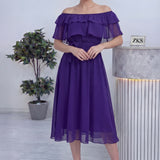 Mor Madonna Carmen Fırfır Yaka Büyük Beden Şifon Elbise