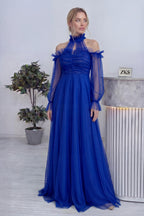 Saks Tül Drapeli Kloş Abiye