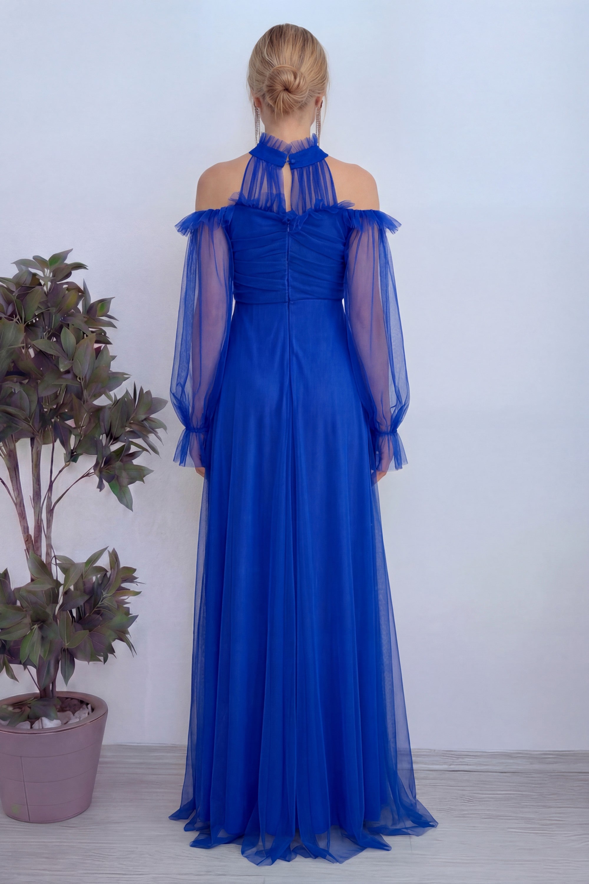 Saks Tül Drapeli Kloş Abiye