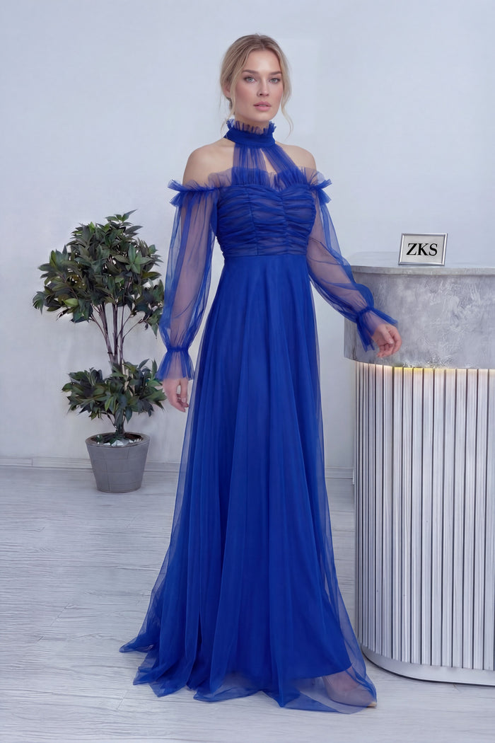 Saks Tül Drapeli Kloş Abiye