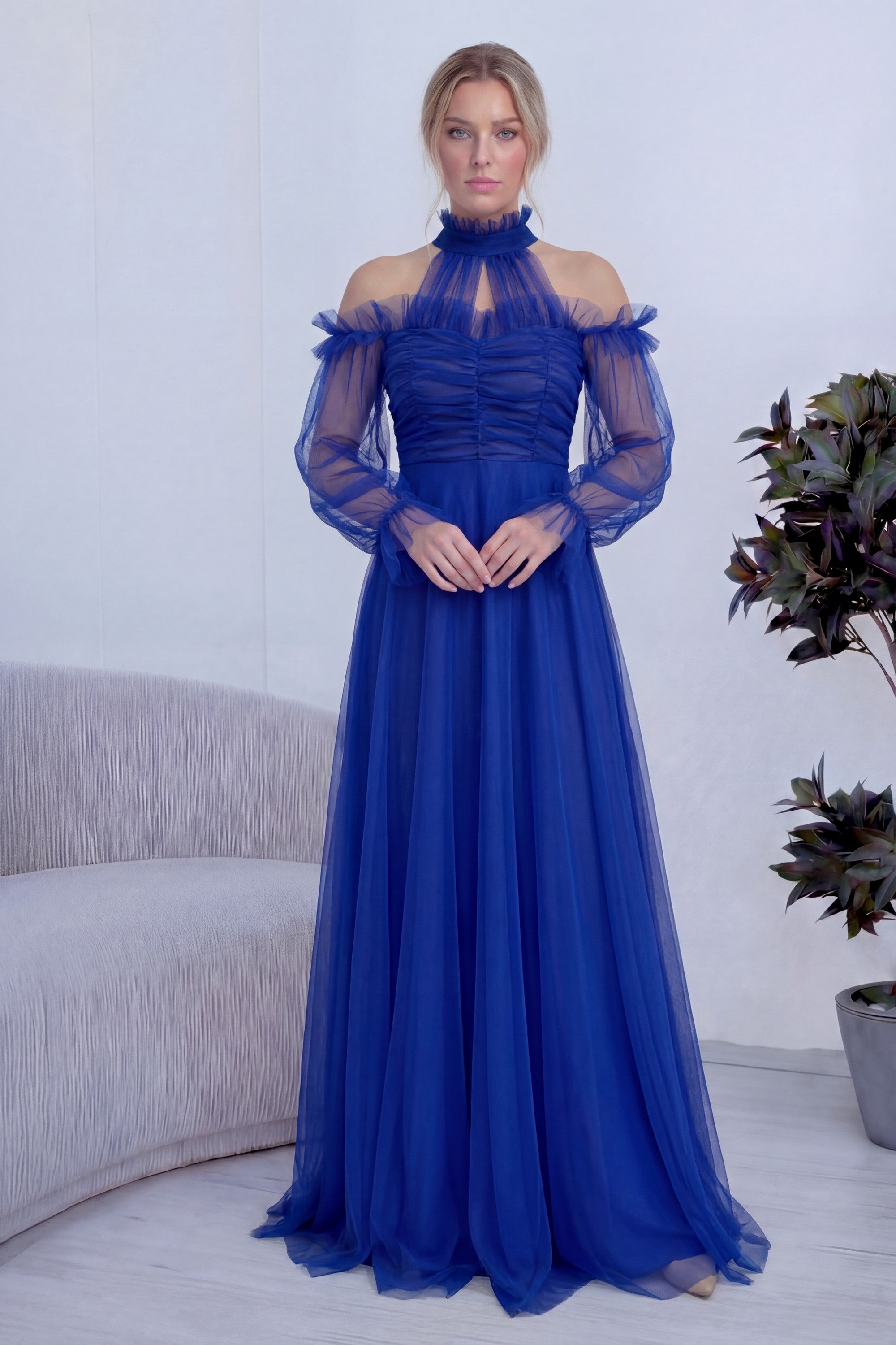 Saks Tül Drapeli Kloş Abiye