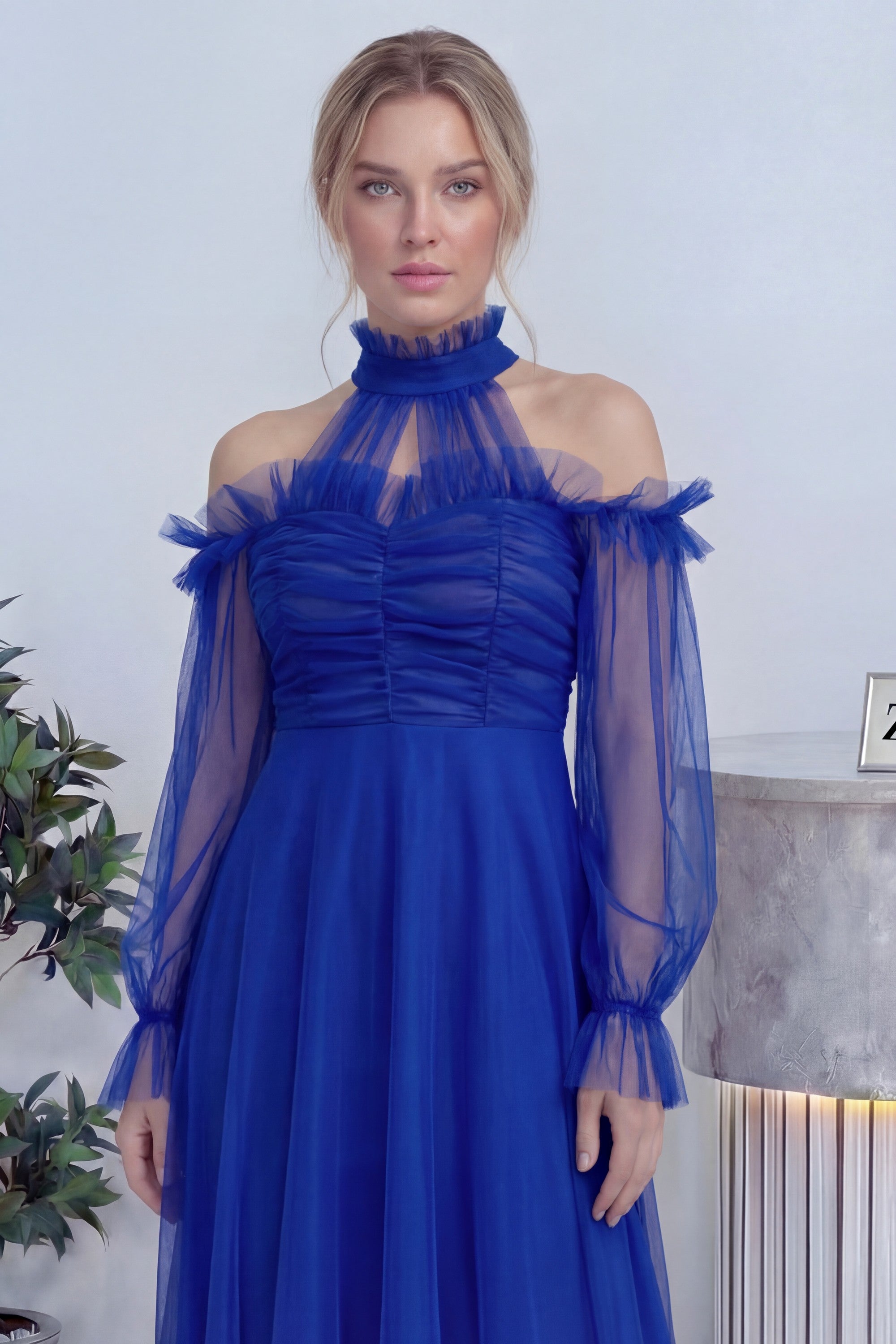 Saks Tül Drapeli Kloş Abiye