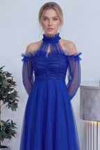 Saks Tül Drapeli Kloş Abiye