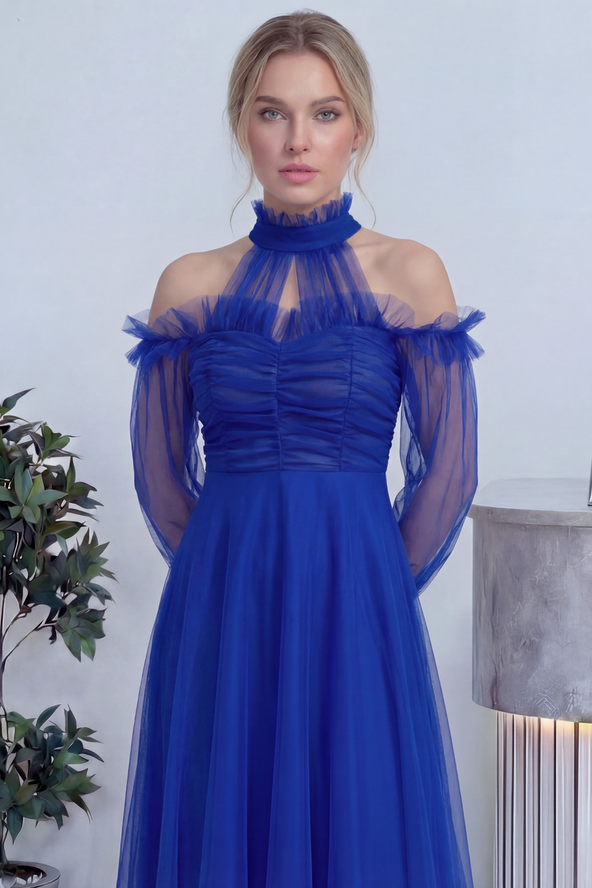 Saks Tül Drapeli Kloş Abiye