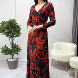 Siyah Uzun Kol Dokuma Viskon Elbise