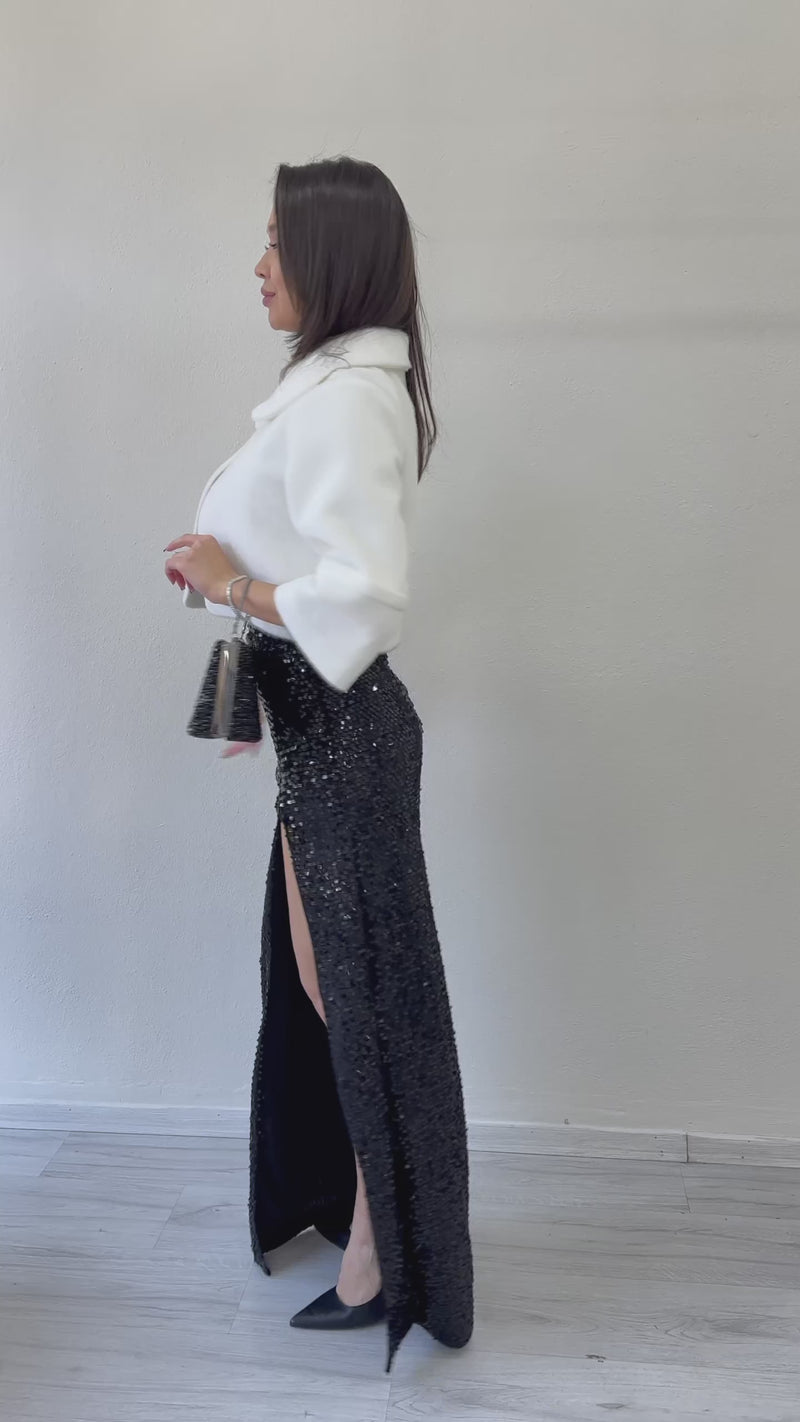 Tek Düğmeli Astarlı Kürk Görünümlü Abiye Ceket