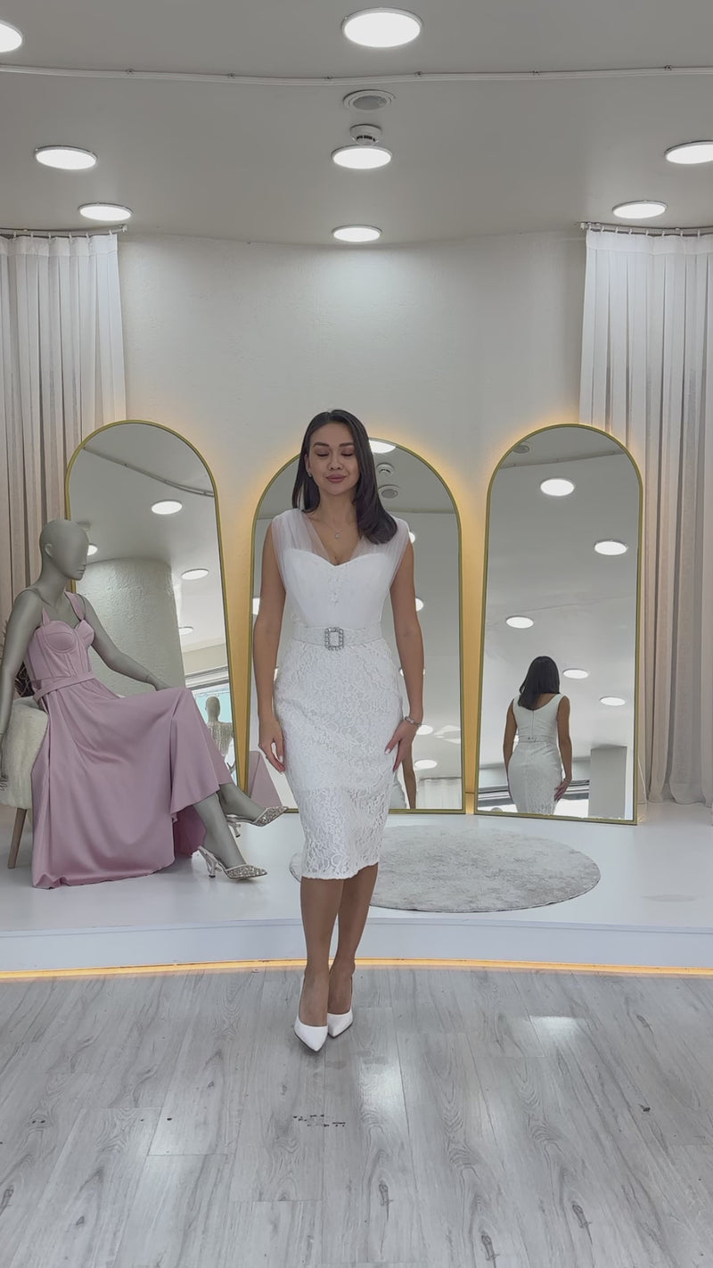 Dantel Kumaş Tül Detaylı Kemer