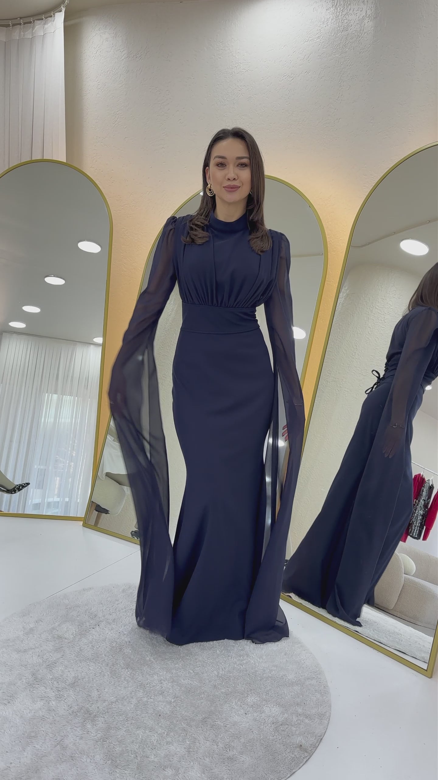 ifon Pelerin Kol Dik Yaka Balık Abiye Elbise