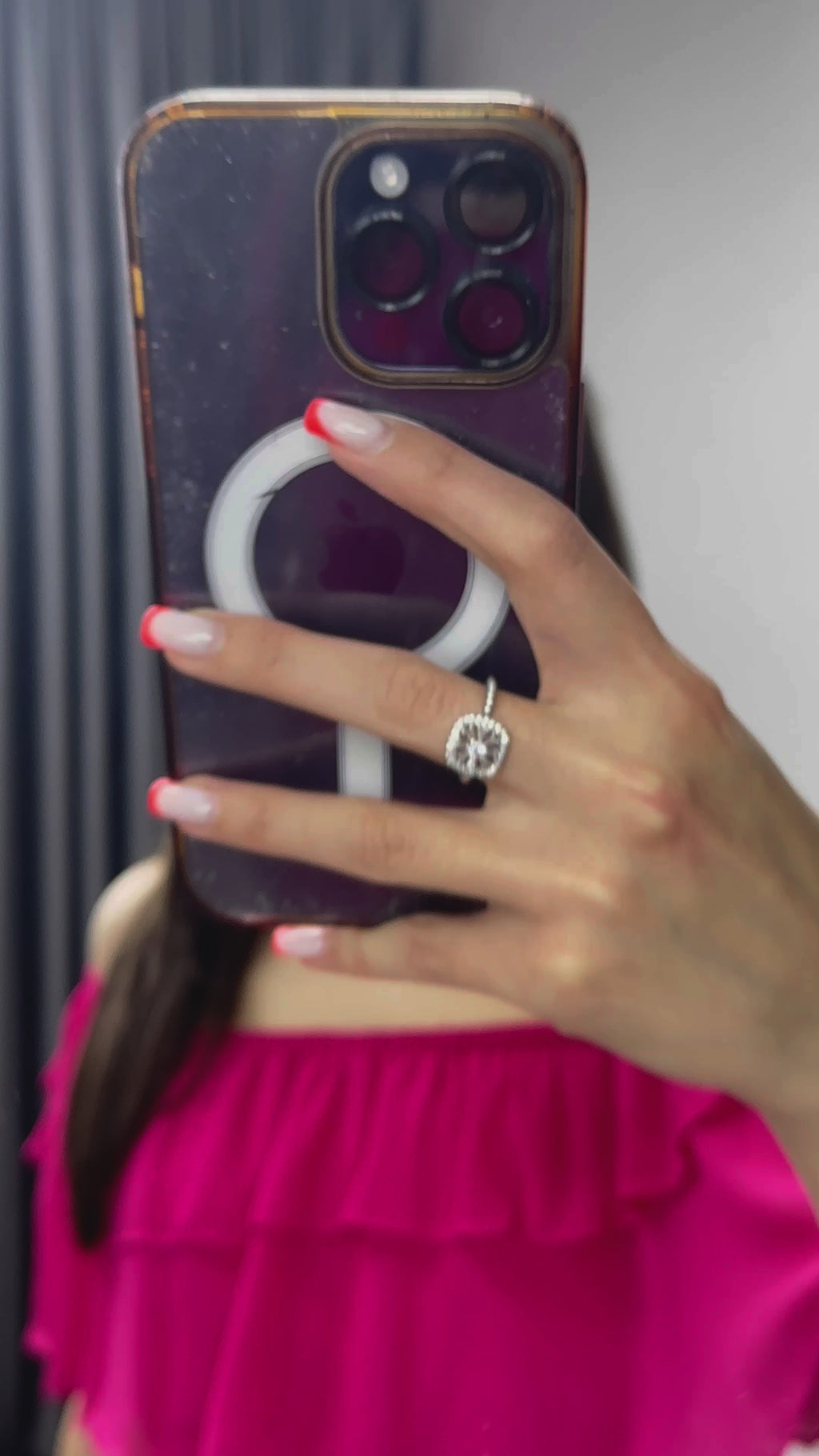 Fuşya Madonna Carmen Fırfır Yaka Büyük Beden Şifon Elbise