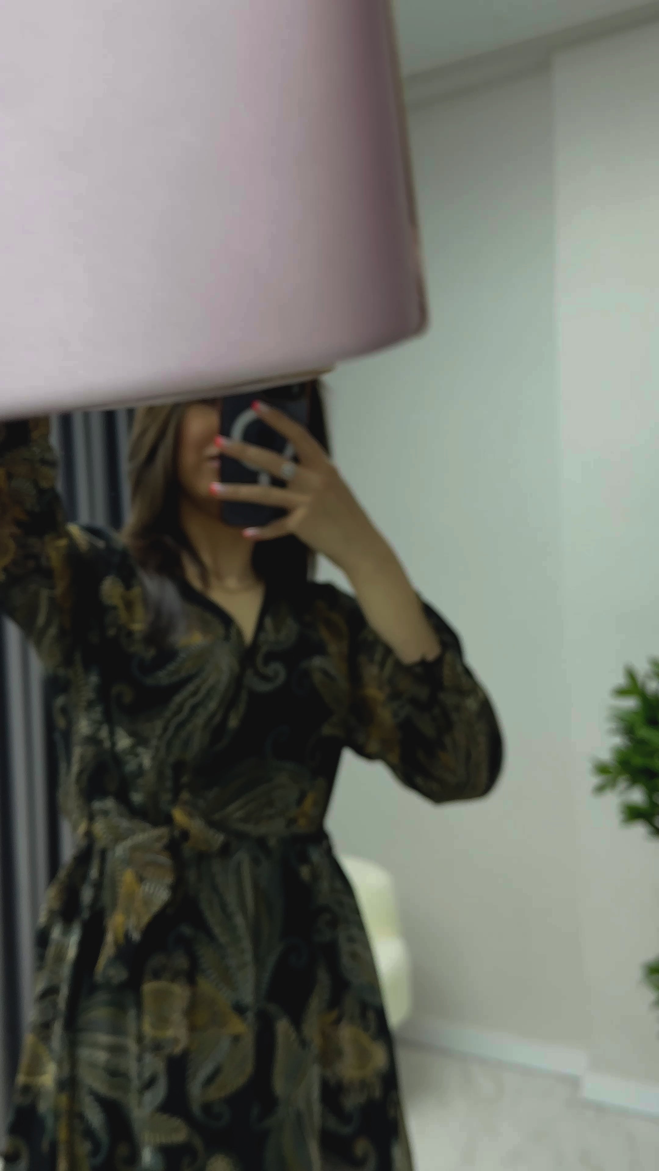 Etnik Şal Desenli Kruvaze Yaka Şifon Büyük Beden Elbise

