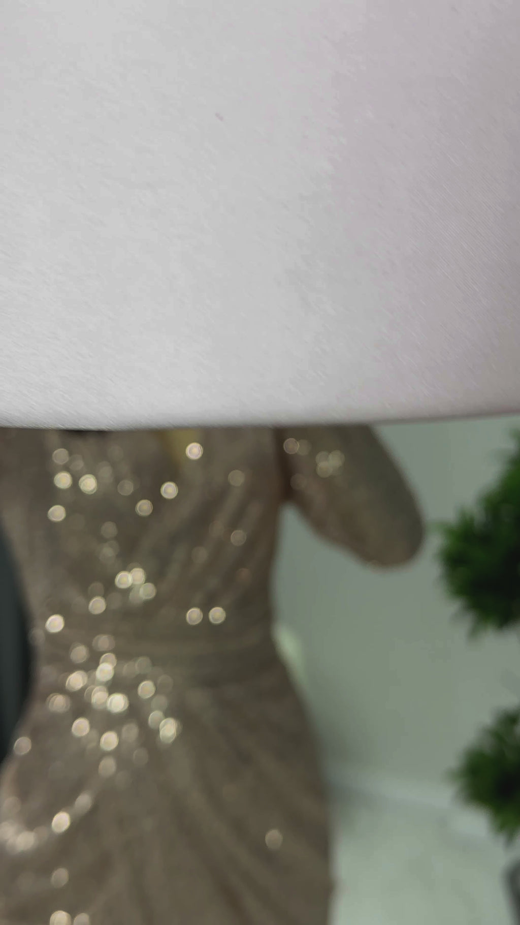 Pudra Kruvaze Yaka Payet Tasarım Uzun Kollu Abiye Elbise

