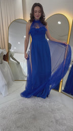 Drapeli Kolsuz Tül Abiye Elbise