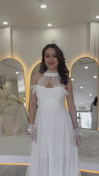 Drapeli Kolsuz Tül Abiye Elbise