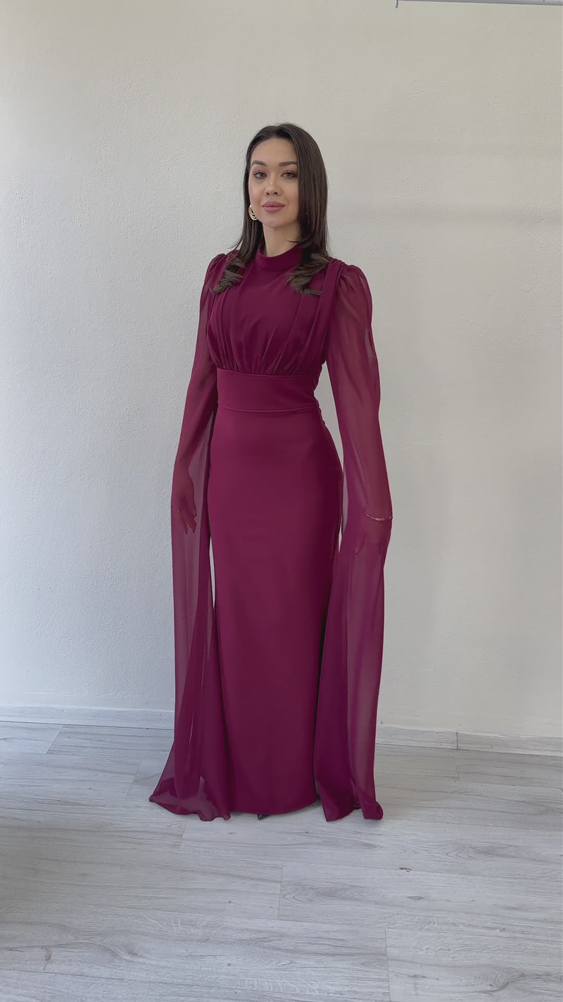 ifon Pelerin Kol Dik Yaka Balık Abiye Elbise