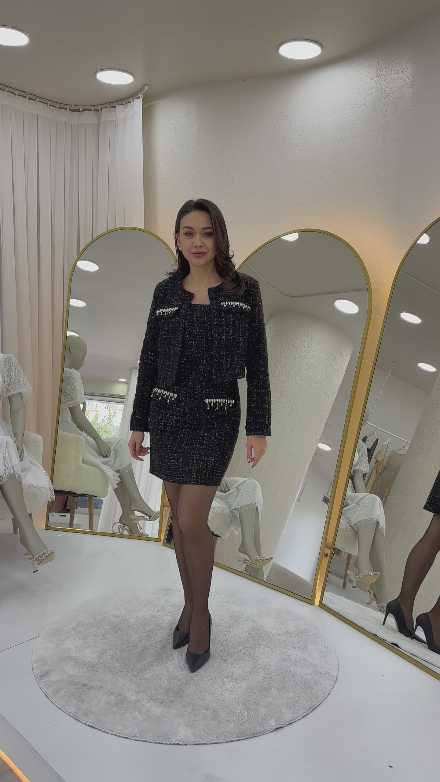 Taş Detaylı Ceket Elbise Tüvit İkili Takım