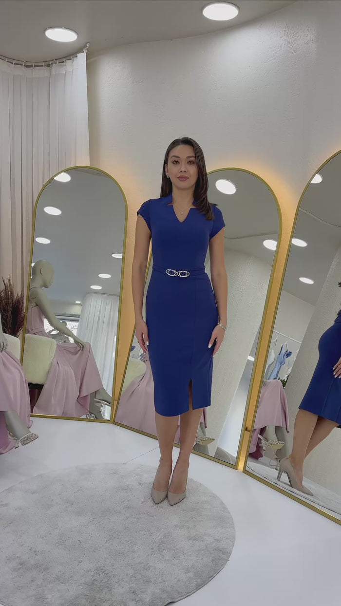 V Yaka Yarım Kol Kemerli Midi 