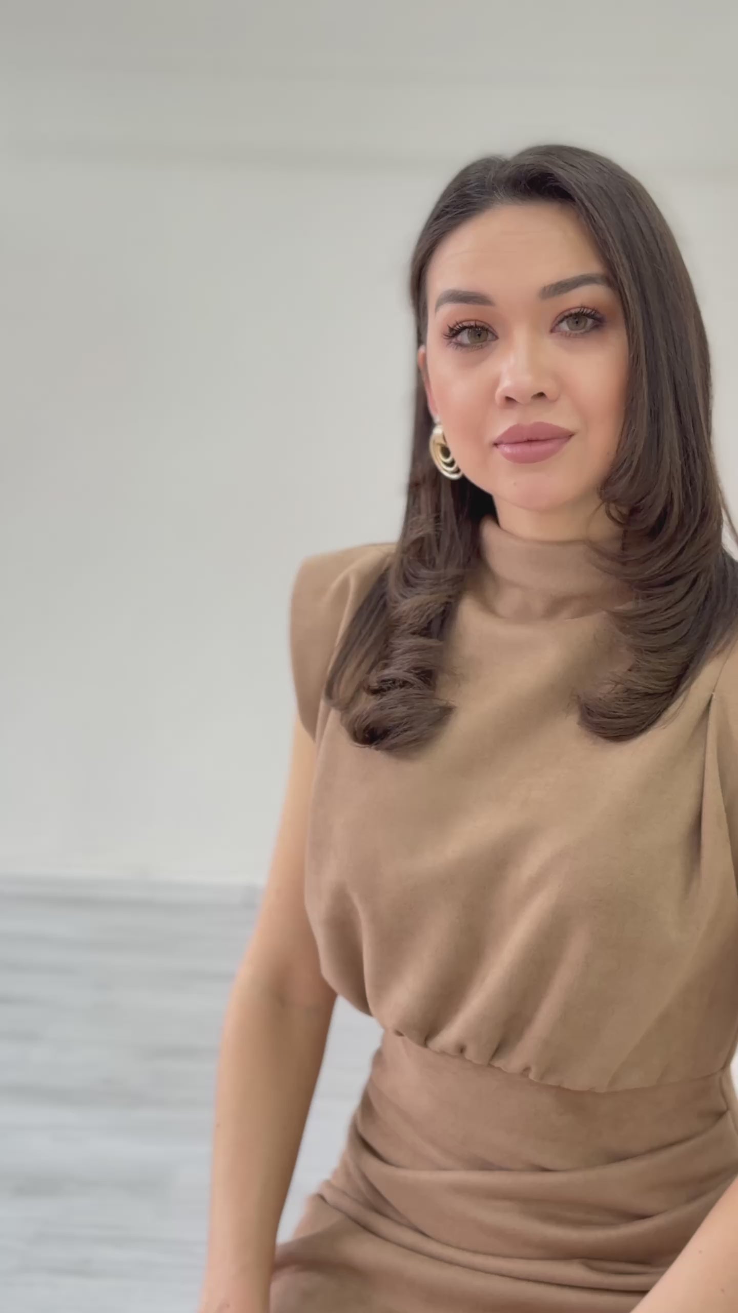 Kadın Vizon Vatkalı Drape Detaylı Süet Elbise