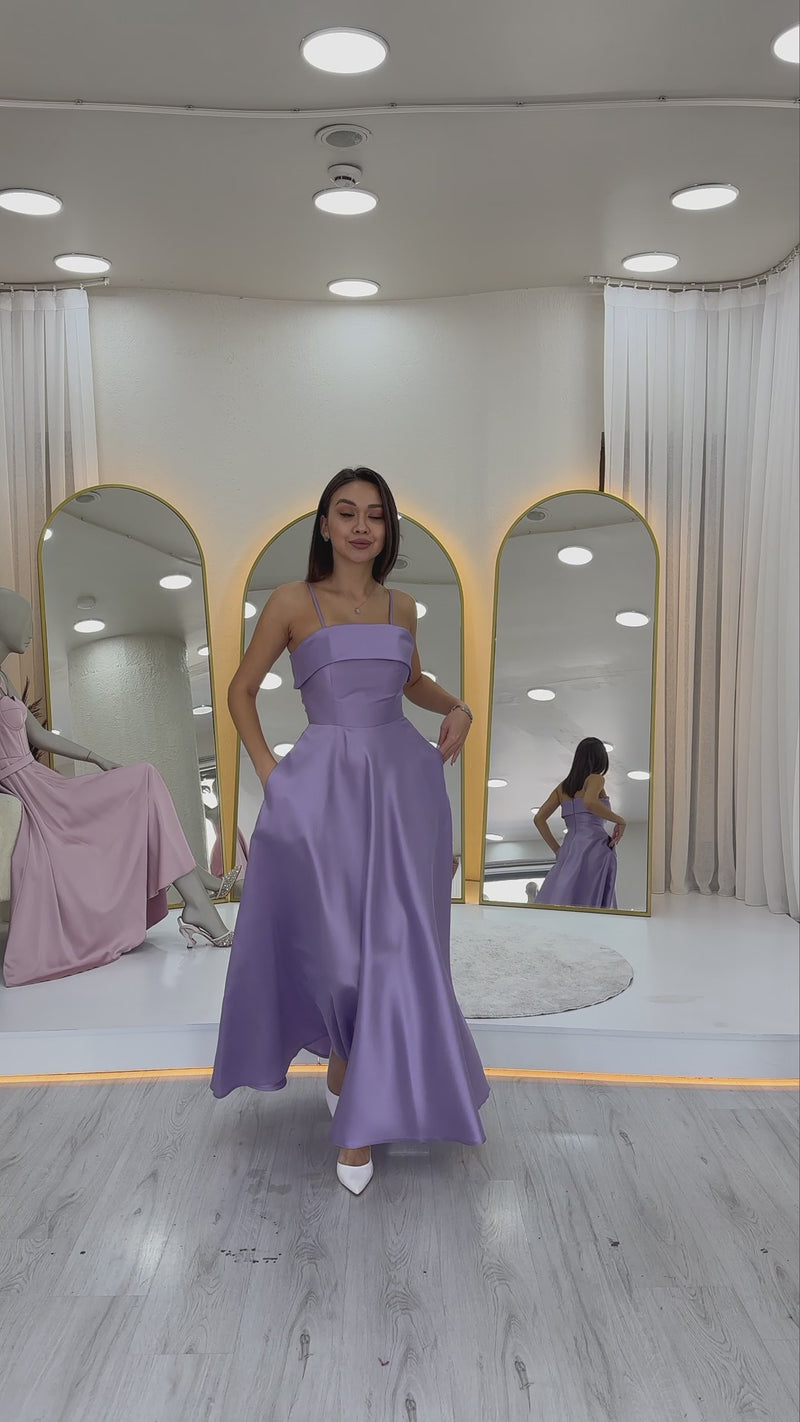 İnce Askılı Cep Detaylı Abiye 