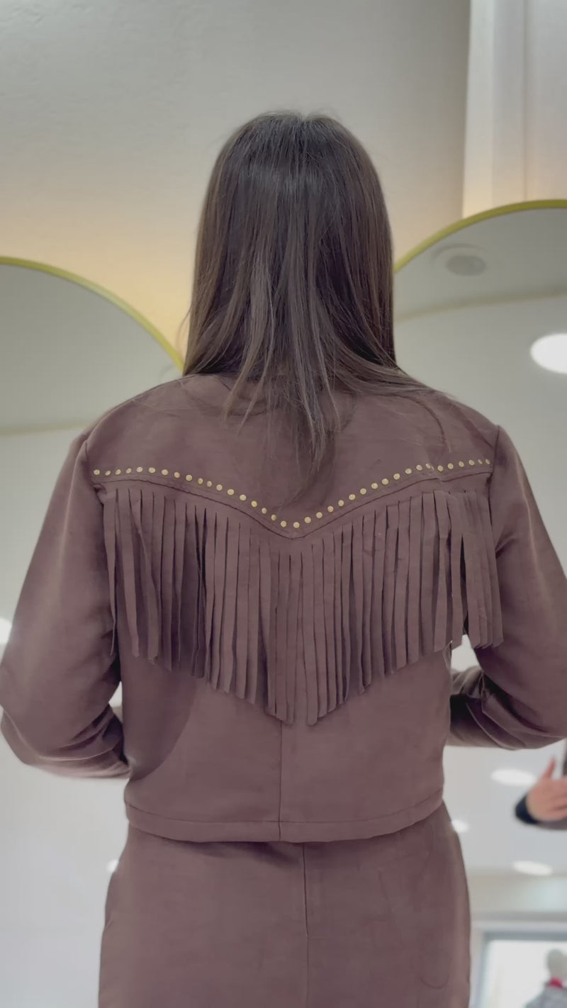 Püsküllü Ceket Etek İkili Süet Takım