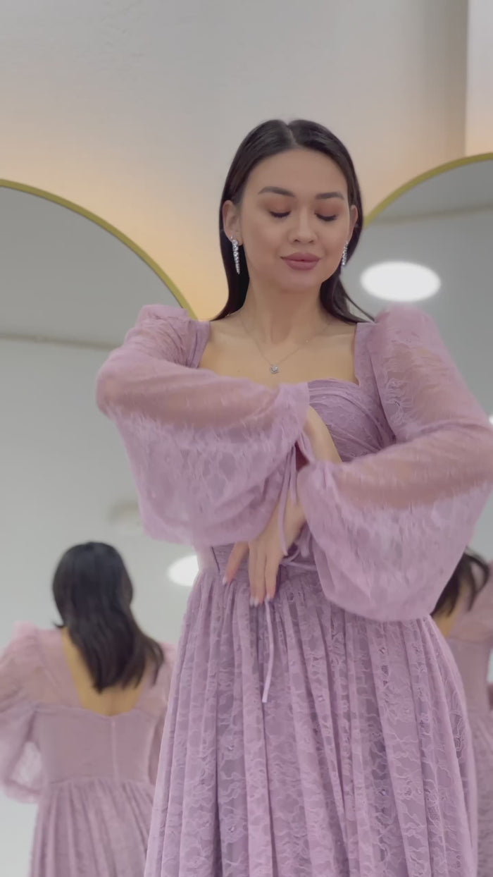 Dantel Kumaş Korse Detaylı Uzun Yırtmaçlı Abiye Elbise