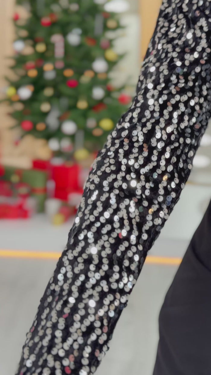 Gümüş Pul Payet Kruvaze Yaka Drapeli Midi Boy Abiye Elbise