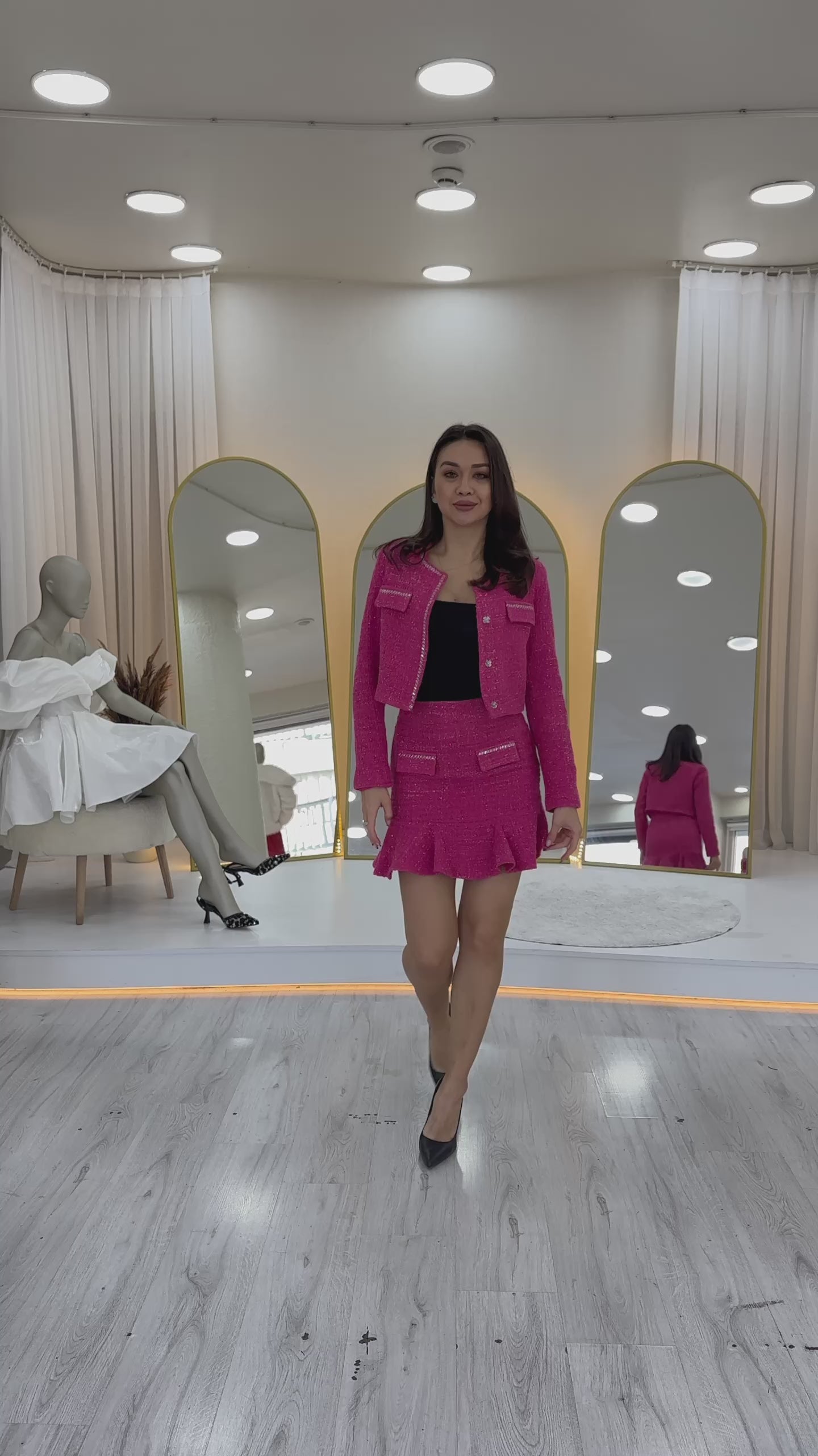 Ceket Fırfır Etek İşemeli Tüvit İkili Takım