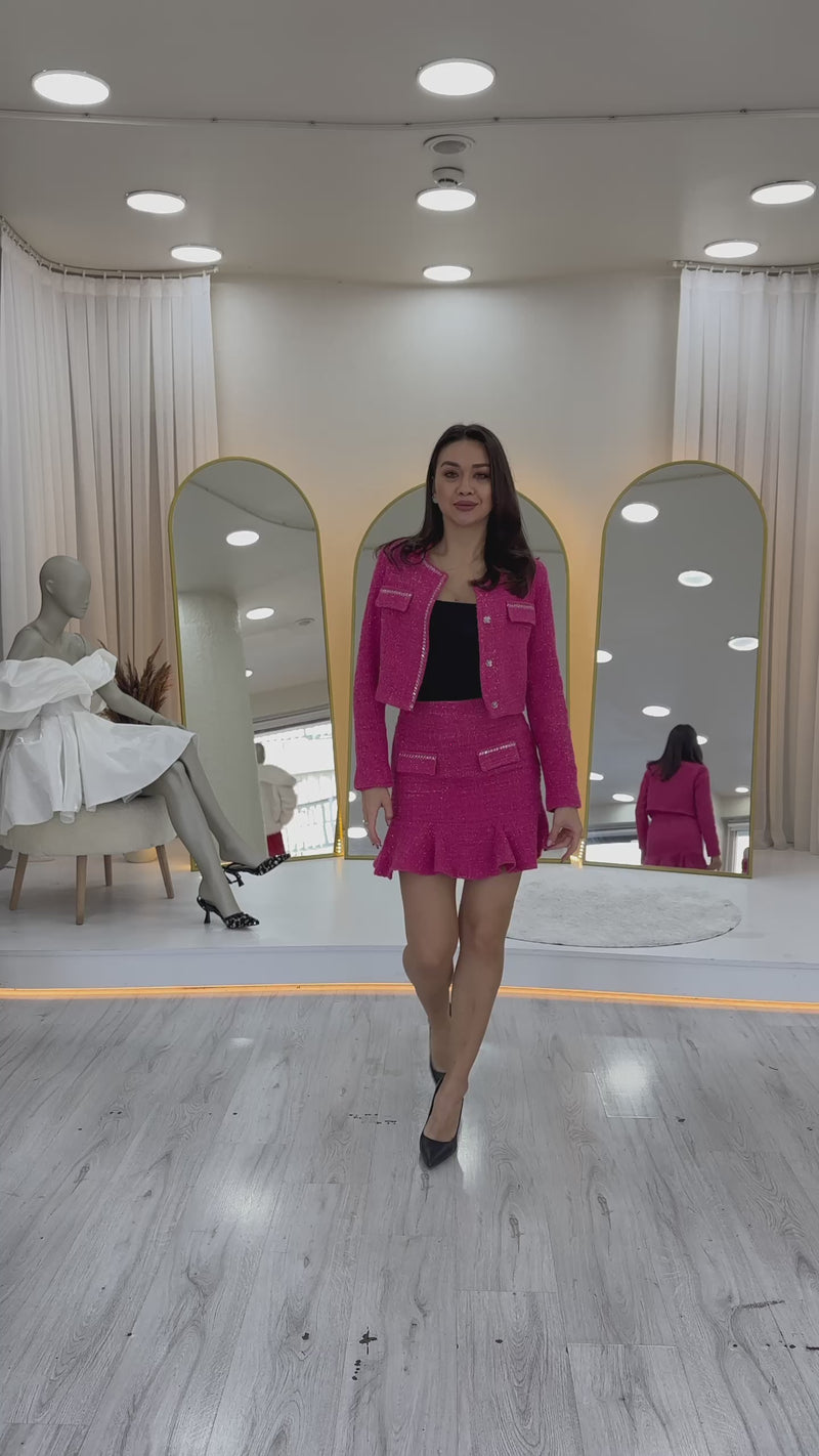 Ceket Fırfır Etek İşemeli Tüvit İkili Takım