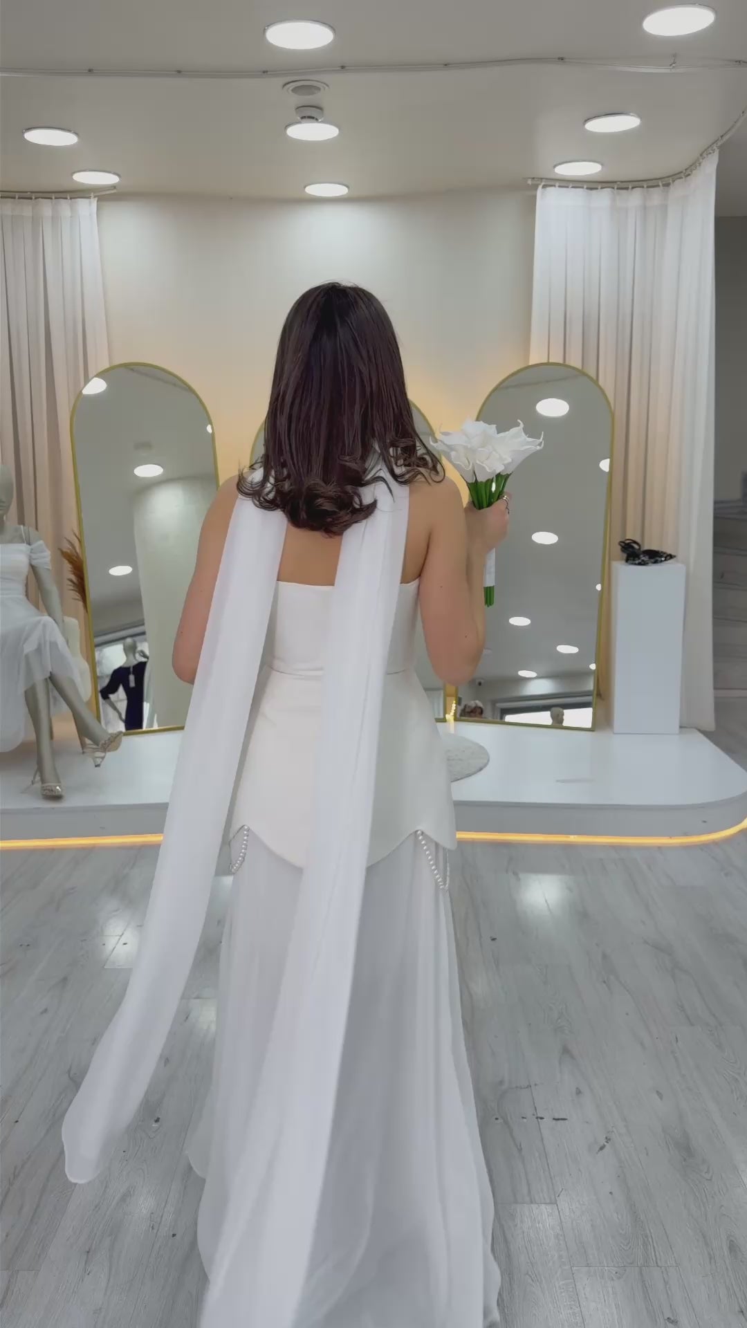 Bebe Mavi Şal Detaylı Korseli Eteği Şifon Tasarım Abiye Elbise