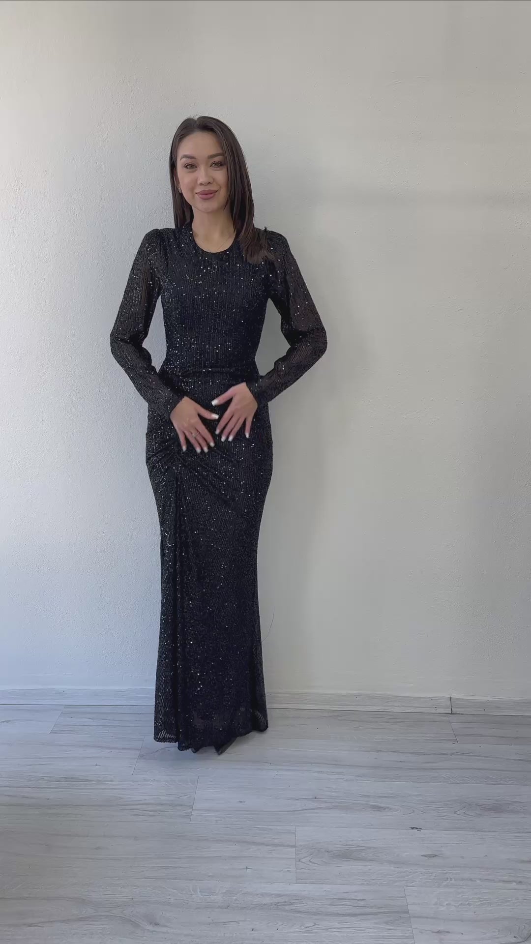  Uzun Kol Bisiklet Yaka Pul Payet 