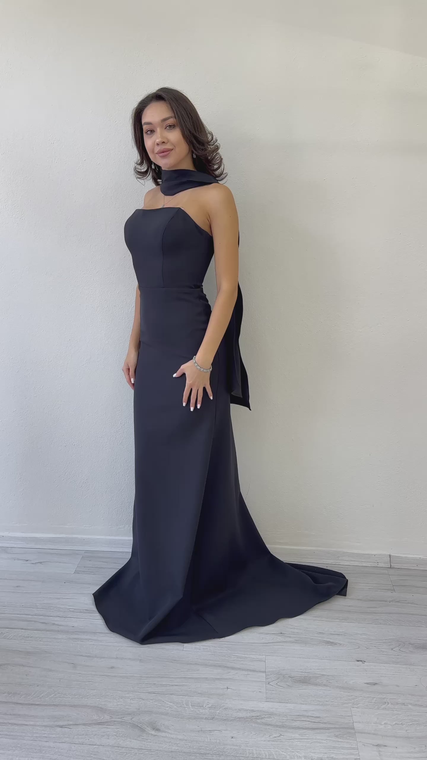 Şal Yaka Detay Straplez Balık Nikah Abiye Elbise