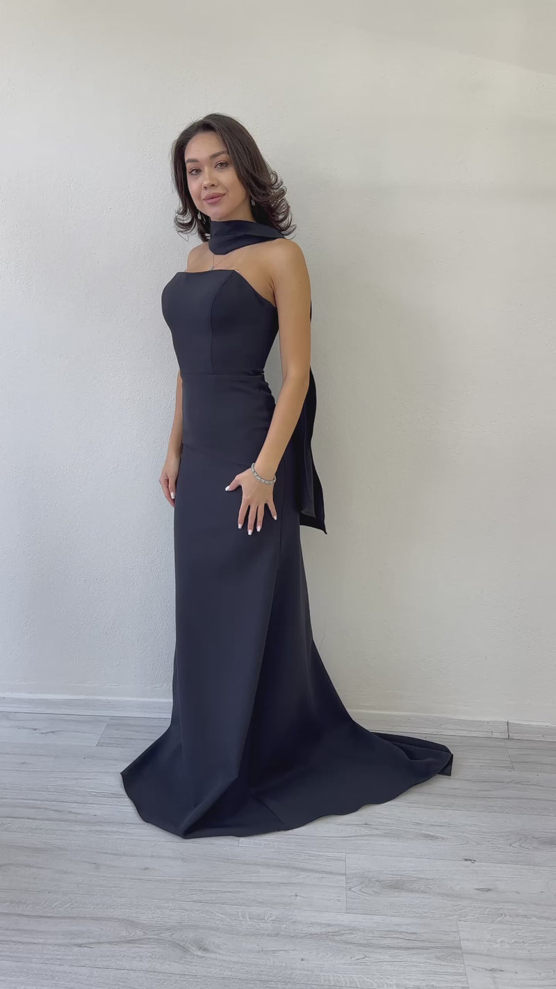 Şal Yaka Detay Straplez Balık Nikah Abiye Elbise