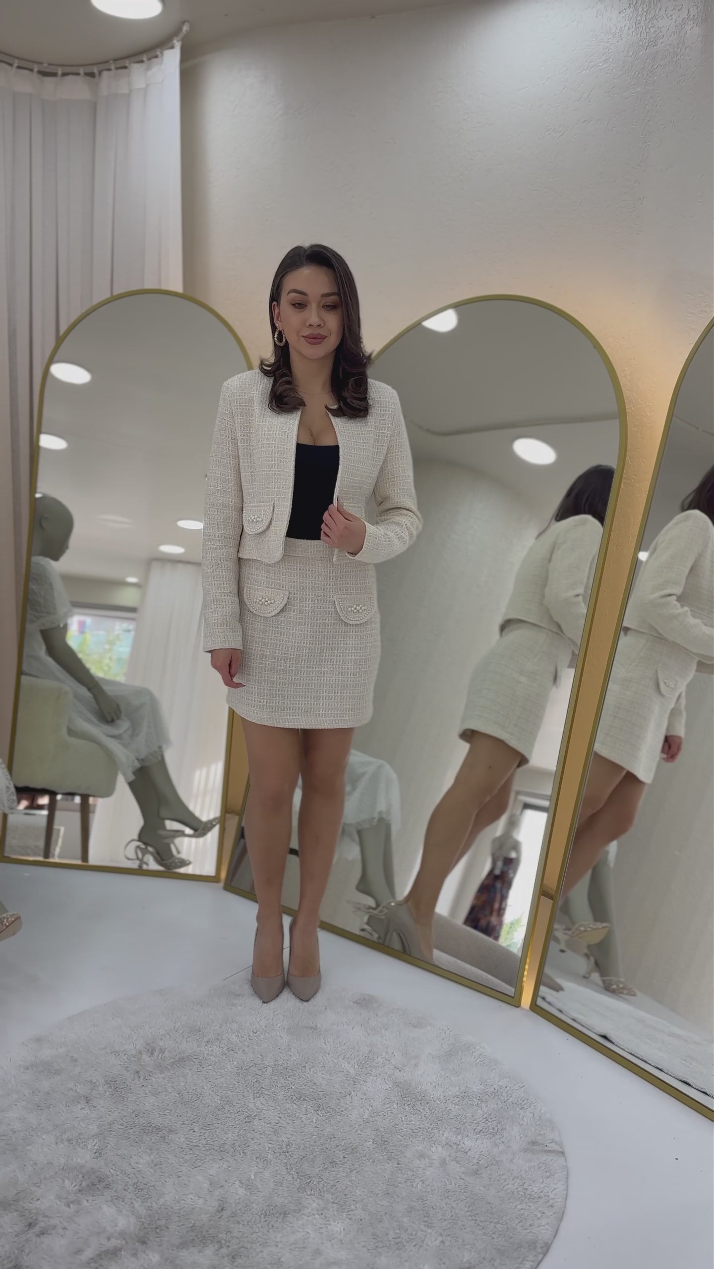 İnci Detaylı Ceket Etek İkili Takım
