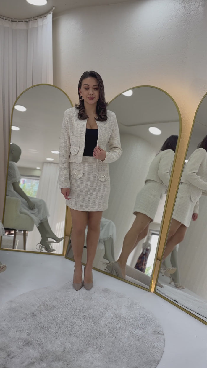 İnci Detaylı Ceket Etek İkili Takım
