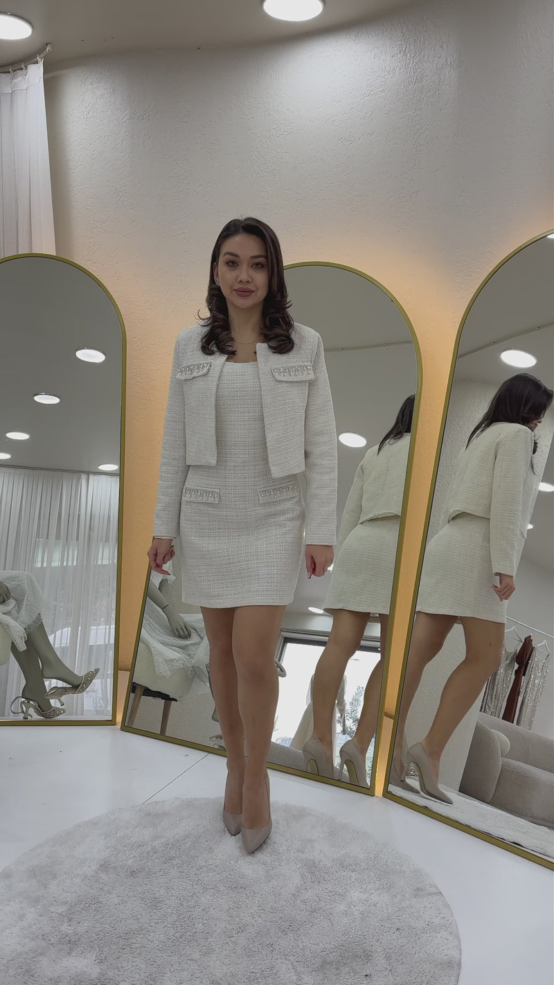 Taş Detaylı Ceket Elbise Tüvit İkili Takım
