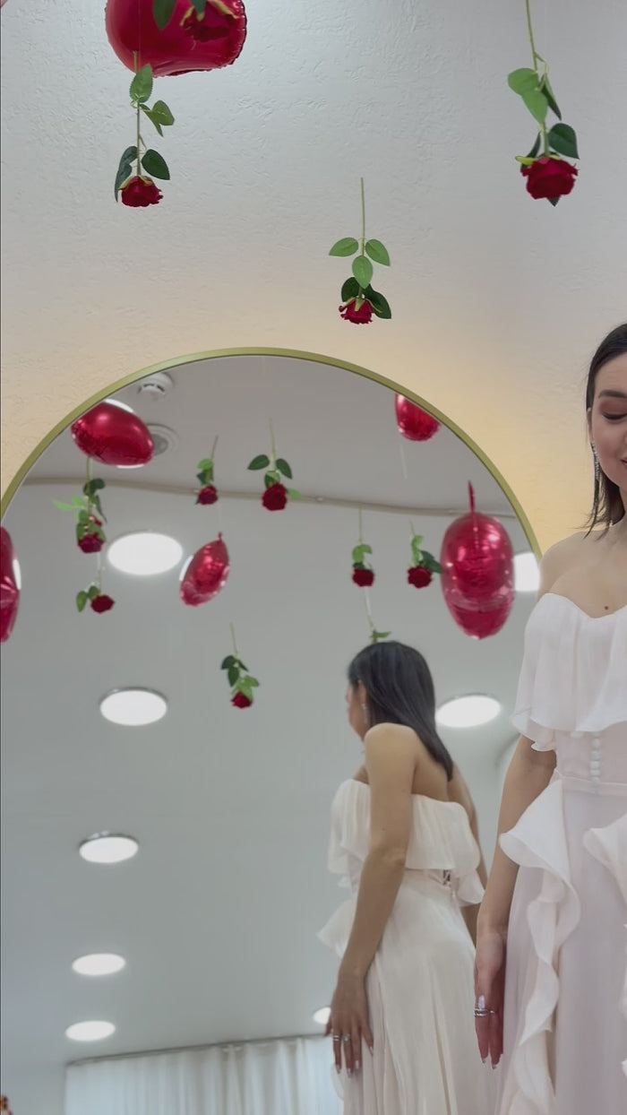 Bordo Straplez Çift Yırtmaçlı Fırfırlı Abiye Elbise