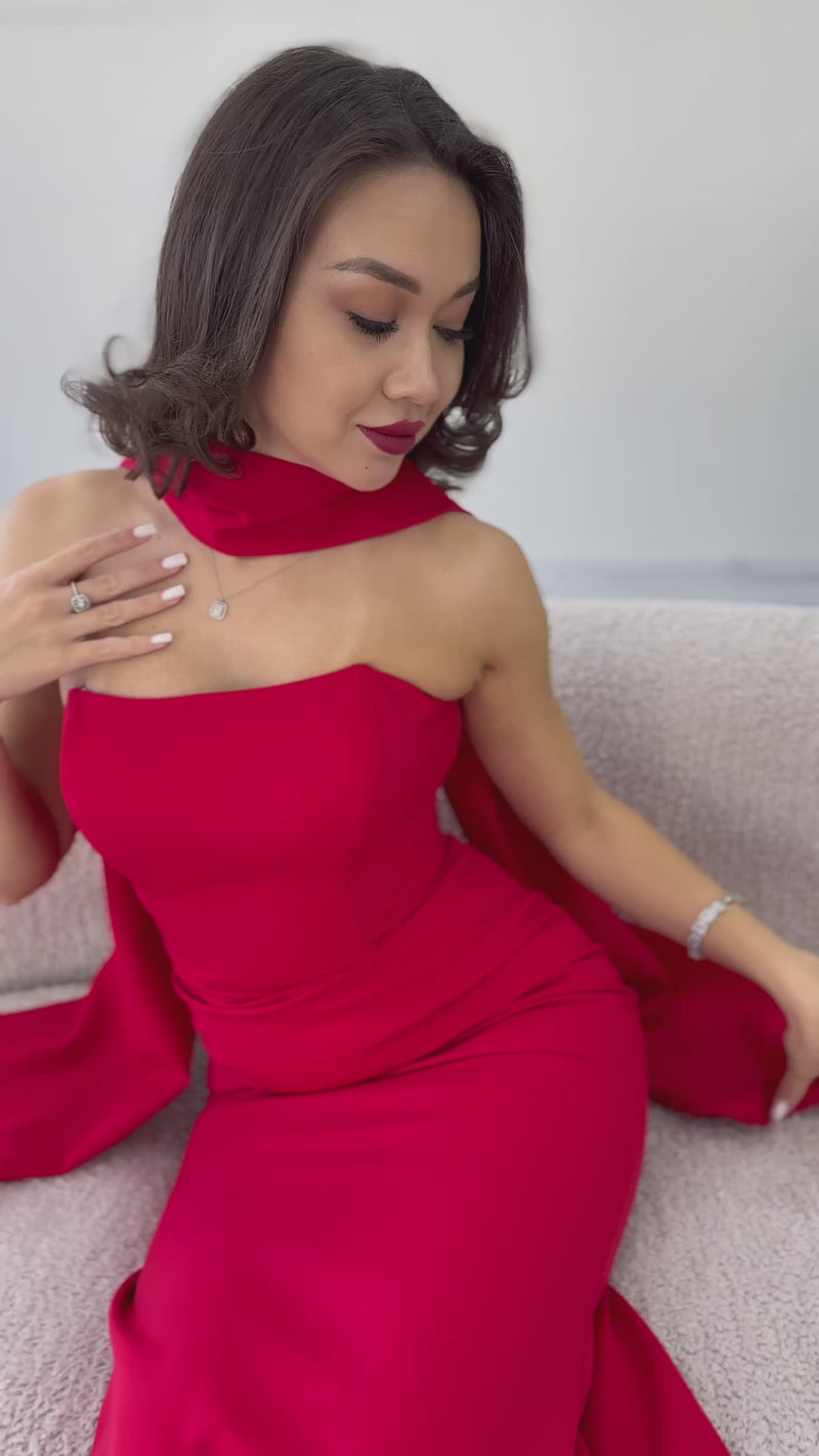 Şal Yaka Detay Straplez Balık Nikah Abiye Elbise