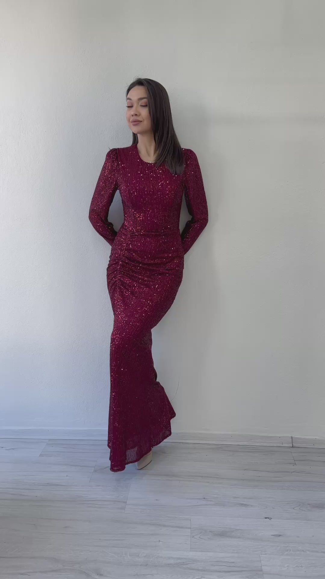  Uzun Kol Bisiklet Yaka Pul Payet 