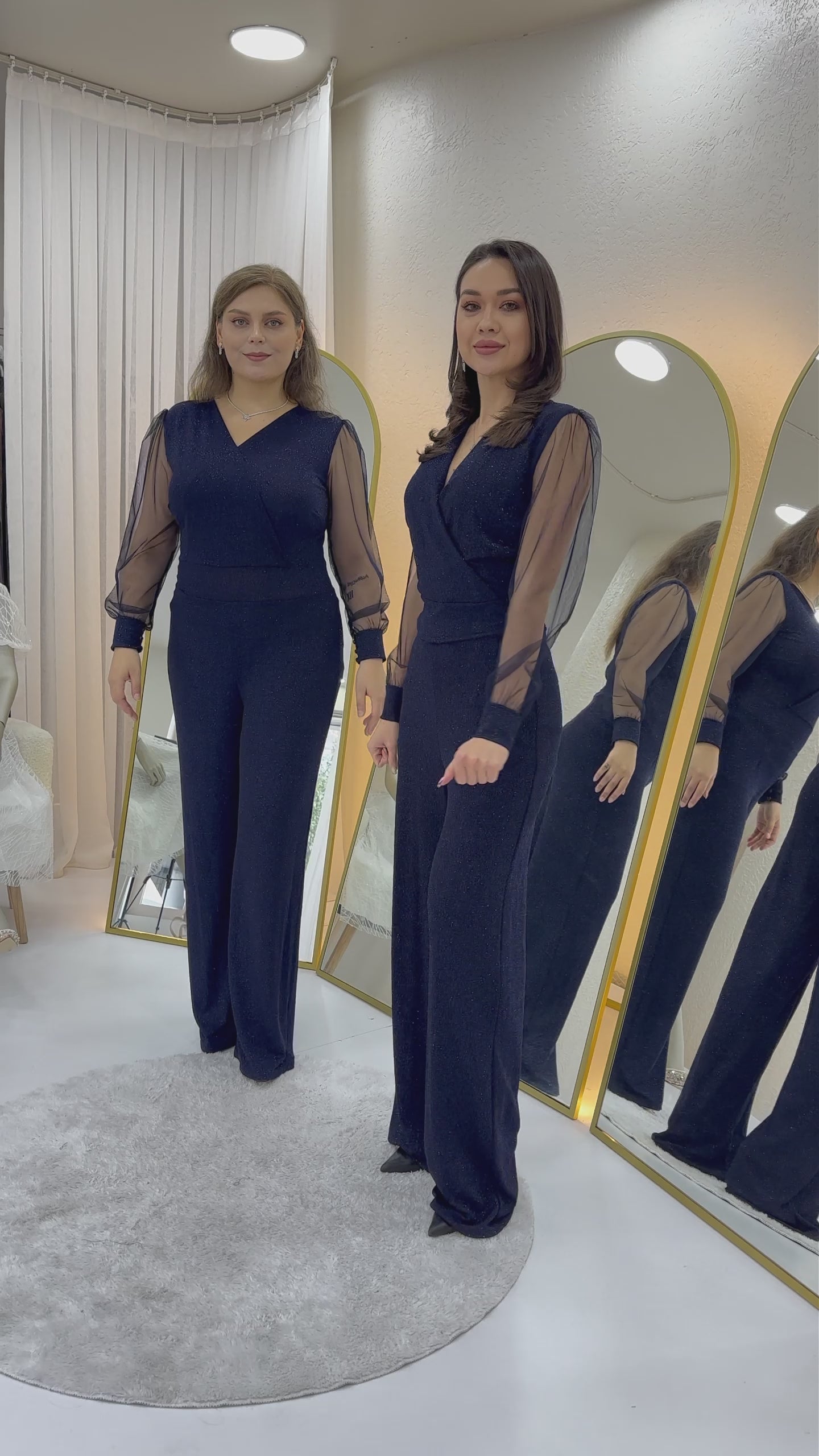 Simli Kruvaze Yaka Tül Kol Abiye