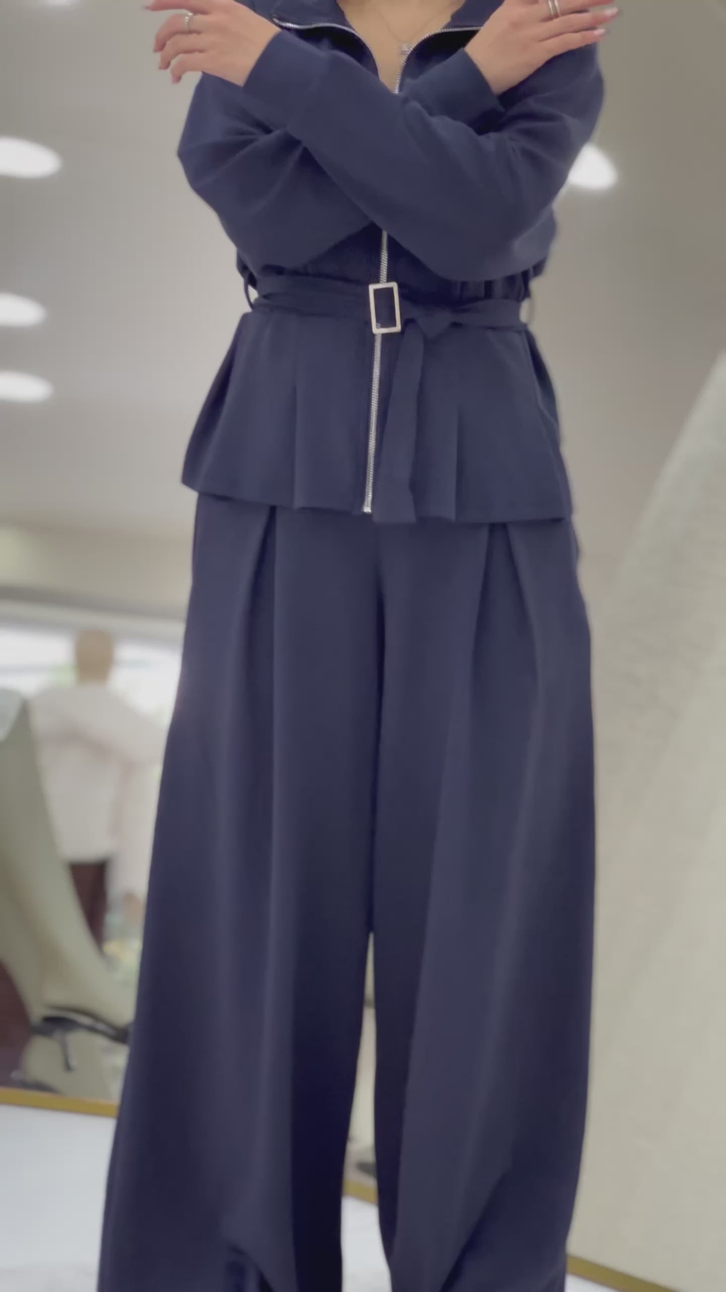 Fermuarlı Kemer Detay Geniş Paça Modal İkili Takım