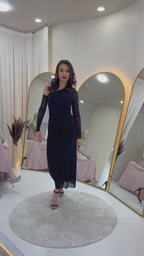 Kadın Siyah Tek Omuz Taşlı Midi Boy Tül Elbise