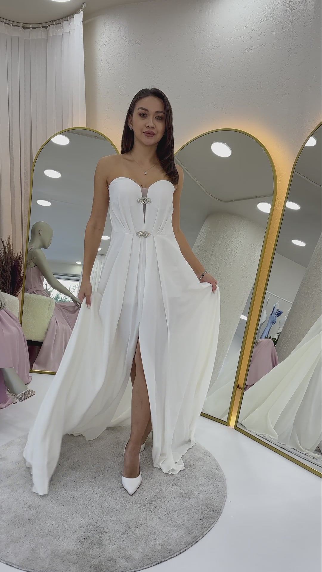 Straplez Taş Detay Yırtmaçlı 