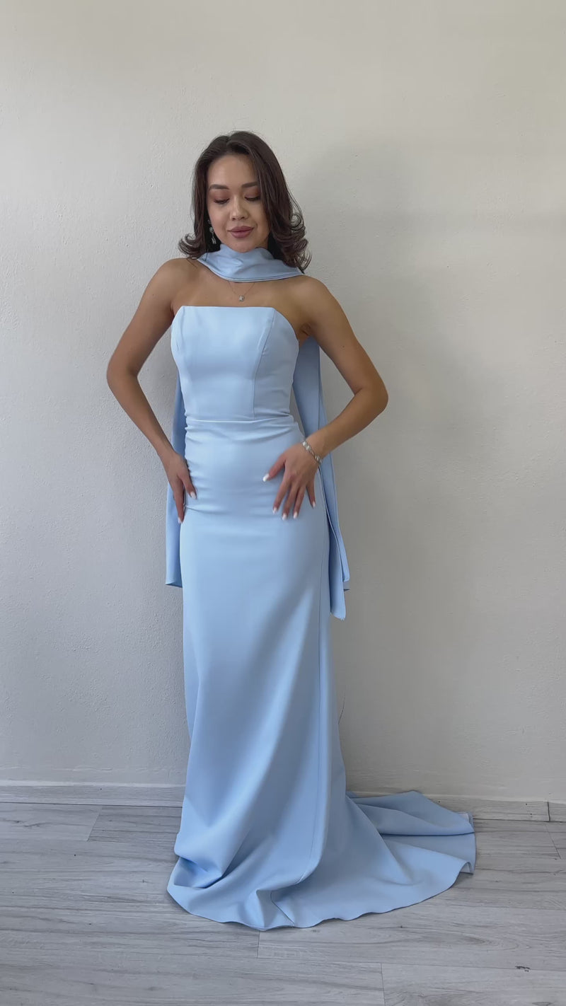 Şal Yaka Detay Straplez Balık Nikah Abiye Elbise